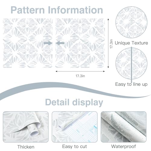 Fiula Blue Wallpaper Coastal Peel and Stick Wallpaper Boho 78.7"x17.3" Blue and White Wall Paper Geometric Contact Paper Textured Removable Vinyl Waterproof for Bathroom Bedroom Farmhouse Kitchen by Fiula - Used condition - Image 4
