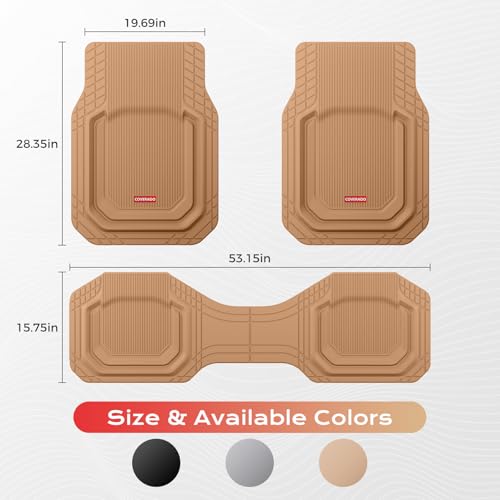 Image of Coverado Floor Mats for Cars, All-Weather car Floor Heavy Duty, Universal Waterproof Trim to Fit Automotive Mats 99% of car Models, Anti-Slip Car Mat Set Car Accessories, Solid Beige