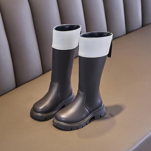 IWIHMIV Little Girls Riding Boots Leather Round Toe Mid Calf Boots Non Slip Thick Soled High Booties with Zipper3