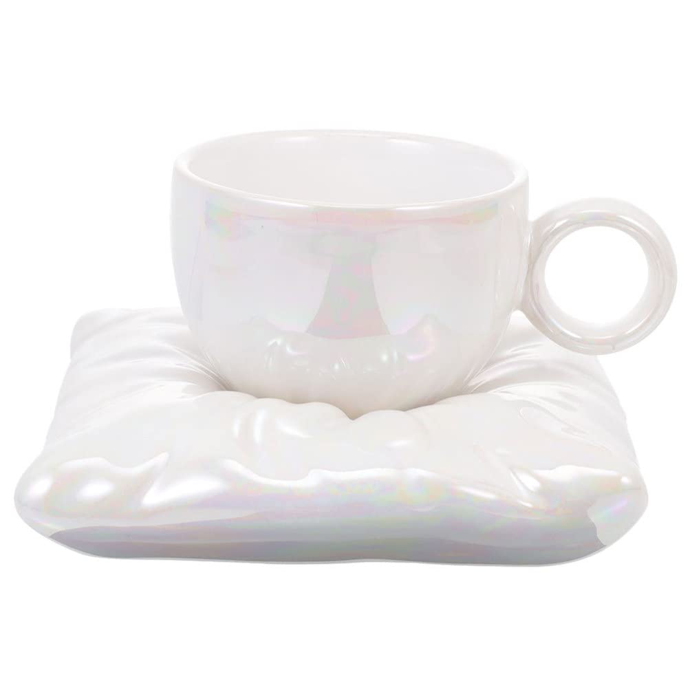 Kichvoe Taza de Café de Cerámica Color Perla 200ml con Forma de Almohada