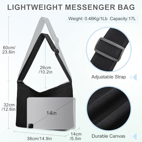 Image of VASCHY Canvas Messenger Tote Bag, Lightweight Casual Crossbody Slouchy Shoulder Hobo Side Bag for Men and Women