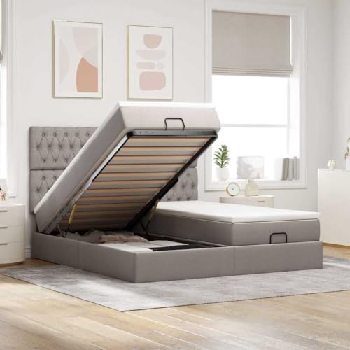 Genérico Estructura de Cama otomana con colchones Tela Topo 200x200cm, Camas y somieres Gris Topo,3314573