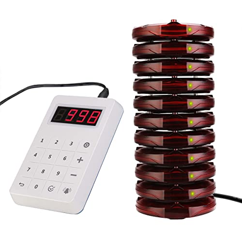 Retekess TD158 Restaurant Coaster Pager,Restaurant Order Beepers,Mute Keyboard,Keep Reminding,10 Vibrating Buzzers for Food Truck, Church Nursery