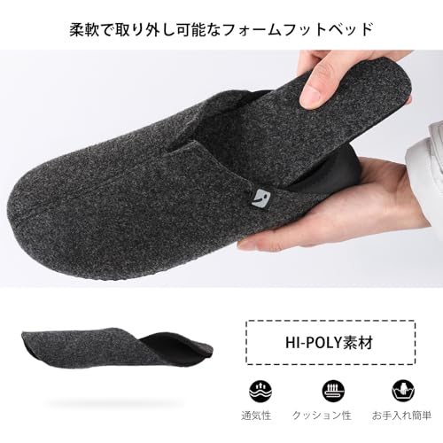 [HomeTop]ルームシューズ メンズ 冬 防寒 暖かい スリッパ 室内履き 滑り止め すっぽりデザイン 脱ぎ履きしやすい 軽量 静音 洗える オフィス ホーム用（26.5cm,ブラック） 3枚目