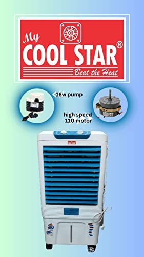 Image of My Cool Star Desert Air Cooler- 60L: with 18 Watts Everlast Pump,High speed Aluminium One Ten Motor,ABS Blade,3-Way Air Deflection and High Density Honeycomb pads: Blue & White