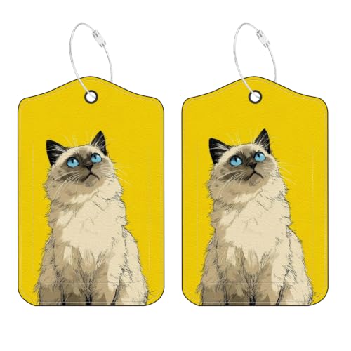 Image of Blue-Eyed Cat Luggage Tags 2 Pack, PU Leather Privacy Flap