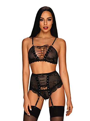 Ensemble Basitta Obsessive soutien-gorge porte-jarretelles string noir lingerie S/M