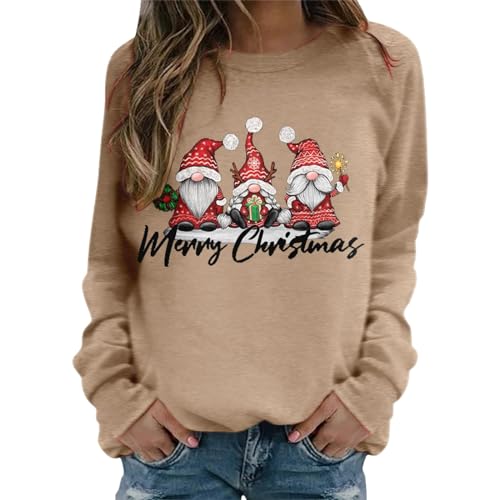 Generisch Merry Christmas Sudadera Navidad Tops Navidad Jersey Mujer Divertido Copa de Vino Rojo Impresión Navidad Jersey, Sudaderas con capucha D4-caqui, L
