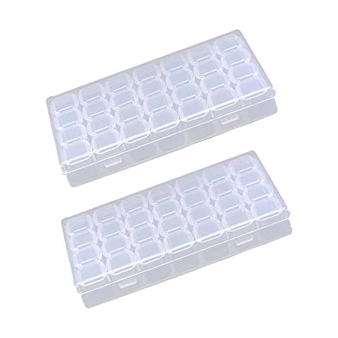 JIAMIAN 2 Pieces 28 Grids Diamond Embroidery Box, Clear Storage Box, Seed Bead Storage Box, Detachable Pill Box, for Nail Diamonds, Seeds, Art Craft Accessories Cover