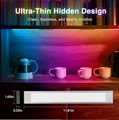VST RGB Under Cabinet Lighting with Adjustable White Light, 12V Ultra-Thin LED Light Bar, APP & Voice (Alexa/Google), Remote & Button Control, Linkable Strip Lights for Cabinets, Closets, Shelves - Image 5
