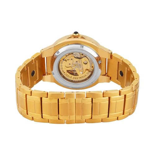 Image of Foce Men's Automatic Golden Stainless Steel Chronograph Watch, White Skeleton (See-Through) Dial, Magnetic Health Monitor, Two-Tone Golden Stainless Steel Strap, Limited Edition, Model F979GGM-WHITE