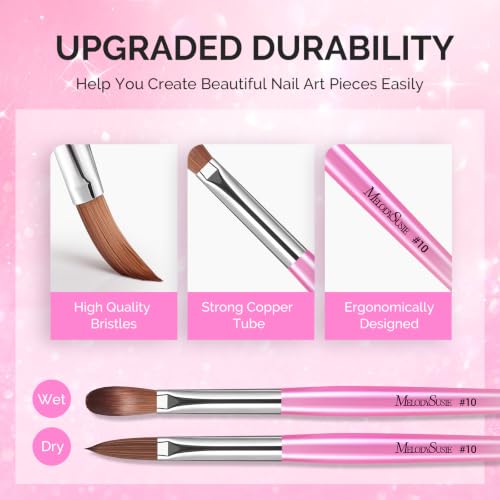 Image of MelodySusie Acrylic Nail Brush Set, Size 8,10,14, Pink Silver Nail Brushes