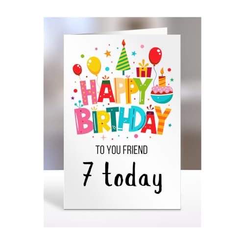 7th birthday card for Friend, gifts for girl, girls, boy, boys, gift, presents, female, male, him, her, Happy birthday to you, 7 years old today, A5-162g_14