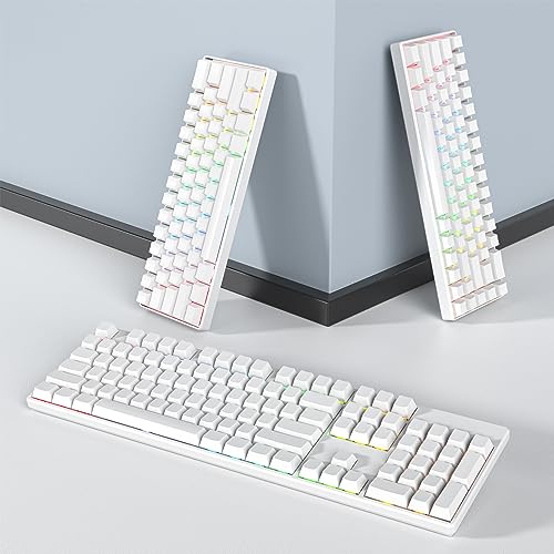 Image of Guffercty kred Blank Keycaps Thick PBT Cherry Profile, 129 Keys Minimalist White Keycap Set with 7U Spacebar for Mechanical Keyboard(Blank White)