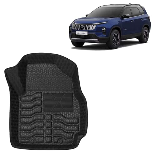 Image of Kingsway Accessories Premium 4.5D Car Floor Mats Only Compatible with Tata Safari (Manual Transmission) Year 2023 Onwards, 4 Pcs, 100% Waterproof Tray Shape PVC Foot Mats | Black | 1 Year Warranty