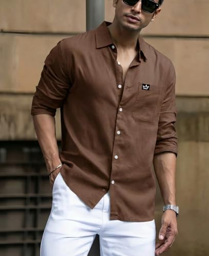 Image of IndoPrimo Men's Regular Fit Cotton Casual Shirt | Premium Solid Full Sleeve Shirt