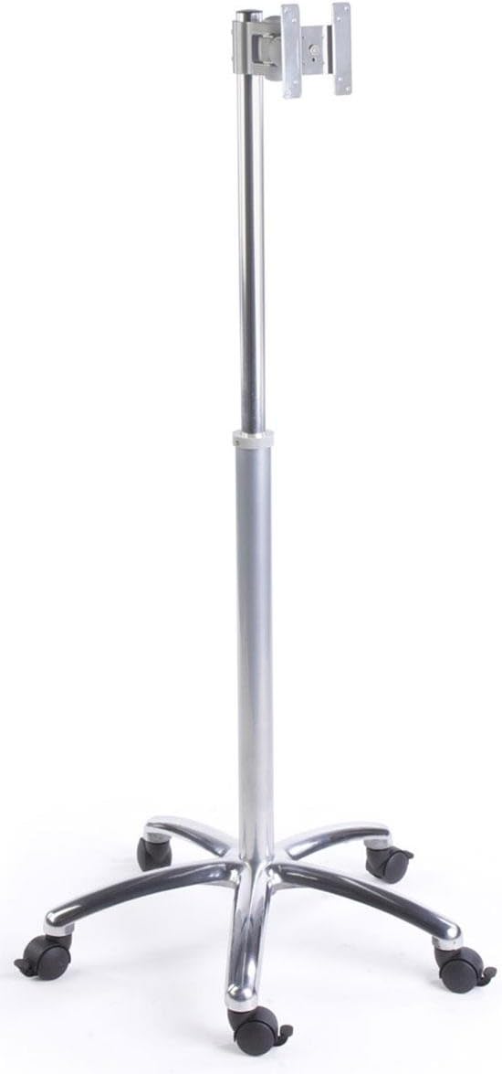 Displays2go Mobile Height-Adjustable Monitor Stand - Silver Rolling TV Stand for 12" to 22" TVs - Mobile TV Stand - Silver (MB1030SLV)