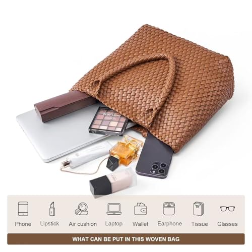 Image of MELOLILA Woven Leather Handbag - Large Tote Bag for Women - Fashion Vegan Leather Tote
