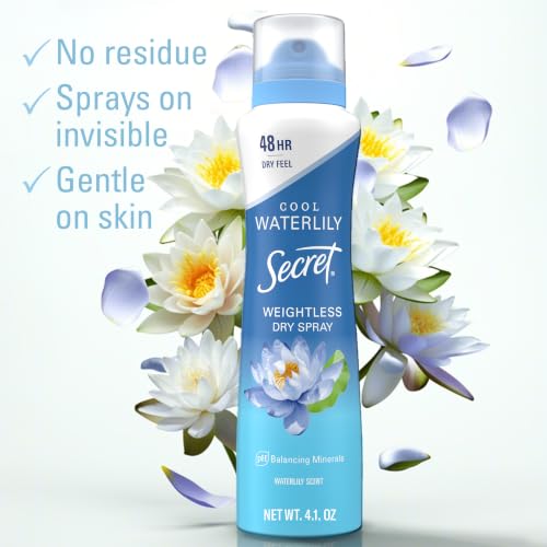 Secret Dry Spray Antiperspirant Deodorant for Women, 48hr Weightless Sweat & Odor Protection, Gentle on Skin, Waterlily & Argan Oil Scent, 4.1 oz (Pack of 3) - image 2