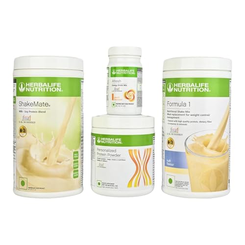 HERBALIFE WEIGHT LOSS SUPER COMBO OF FORMULA 1 NUTRITIONAL ORANGE CREAM SHAKE MIX + PPP 200 + SHAKEMATE + AFRESH LEMON Combo (4 PCS)