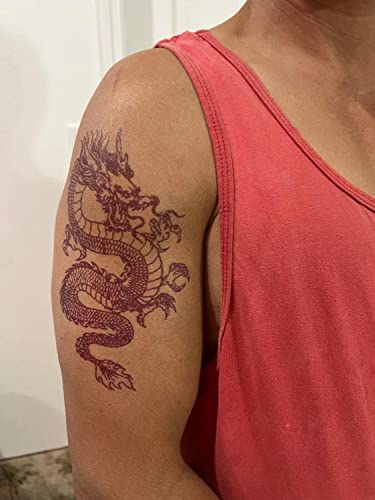 Red Dragon Temporary Tattoo Stickers For Men & Women Arm, Body Art Waterproof Fake Tattoo Cool Party Decals Tattoo. Set Of 3 #TOP3