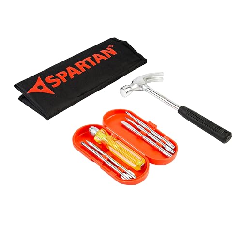 Image of Spartan 5 In 1 Screwdriver Kit with Curved Claw Hammer | Multipurpose Hand Tool Combo for Home, DIY, Woodwork, Construction, Repair & Professional Use | Pack of 1