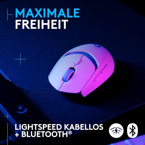 Logitech G G309 LIGHTSPEED kabellose Gaming-Maus, leicht, LIGHTFORCE-Hybridschalter, HERO 25K-Sensor, über 300 Stunden Akkulaufzeit mit AA-Batterie, 6 programmierbare Tasten, PC und Mac - Weiß 3