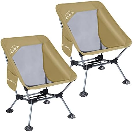 HOMFUL 2 Pack Widened Camping Chair Ultra Light Portable Folding Backpacking Chair with Side Pockets Breathable Mesh Structure Aluminum Frame with Carrying Bag for Outdoors,Camping,Hiking,Beach,Picnic