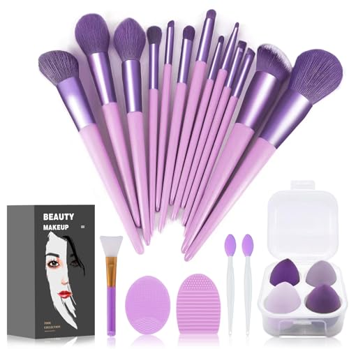 Pinceaux de maquillage pour fond de teint sans trace grâce au lot de 22 violet