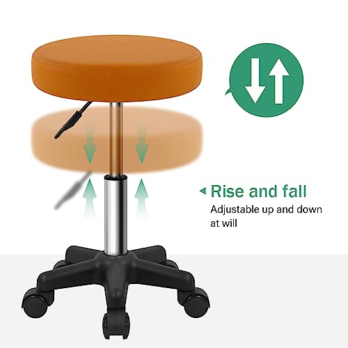 Image of FURWOO Round Rolling Stool Height Adjustable Stool with Wheels for Spa Salon Massage Pale Brown