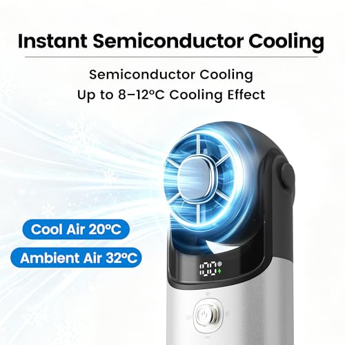 Image of SEIGA Ice Cooling Metal Body Portable Fan, 5200mAh Rechargeable Handheld Fan with Semiconductor Cooling Plate, 16500RPM Powerful Cooling, 100-Speed Quiet Fan for Travel & Summer