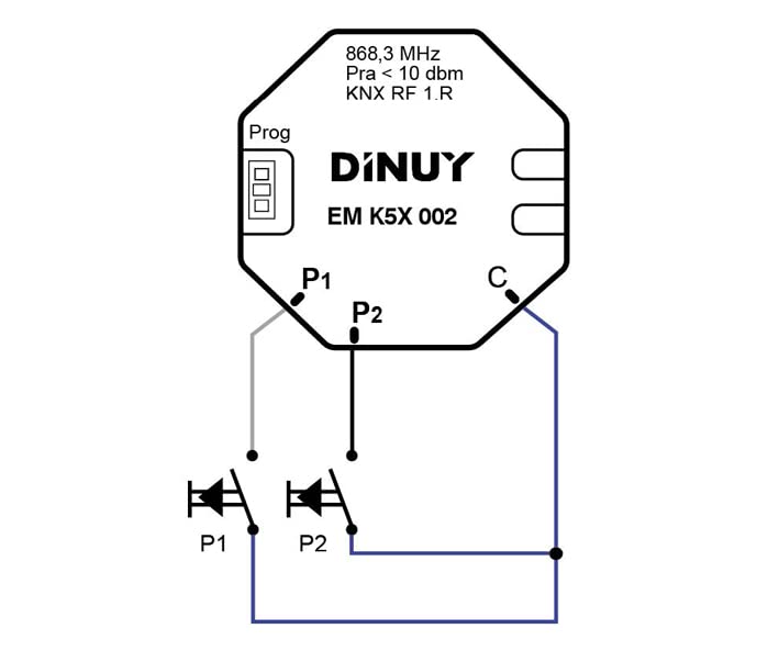 Interfaz KNX-RF pulsador 2 canales DINUY mecanismo domótico RF 3
