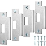 Tandefio 4 Pcs 4 7/8 x 3 3/8 x 1 1/4 Inch Deadbolt Strike Plate Stainless Iron Door Extended Strike Plate Door Reinforcement Backplate with Screws for Heavy Duty Residential Use (Silver)