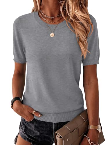 Image of Zeagoo Womens Summer Short Sleeve Tops Crew Neck Lightweight Pullover Sweaters Loose Dressy Casual Blouse Basic Clothes