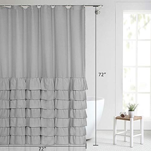 Volens Grey Ruffle Shower Curtain Farmhouse Rustic Cloth Shower Curtains for Bathroom, Fabric Bath Curtain, 72x72 inch Long