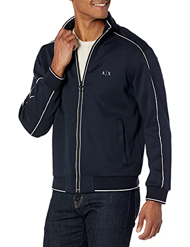 A|X Armani Exchange Men's White Piping Logo Back Zip Up Track Jacket, Navy, X-Large