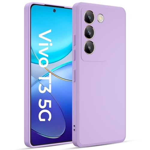 Image of A rtistque Liquid Silicone Back Cover Case for Vivo T3 5G Shockproof TPU Soft Flexible with Camera Protection - Purple