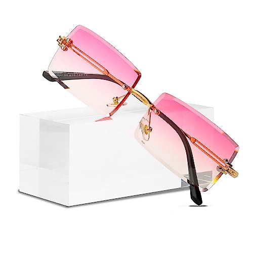 Rimless Rectangle Sunglasses Women Men Trendy Square Y2K Glasses Retro Frameless Eyewear Gradient Lens