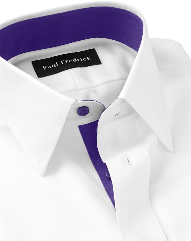 Paul Fredrick Men's Classic Fit Comfort Stretch Non-Iron Solid Dress Shirt - Image 8