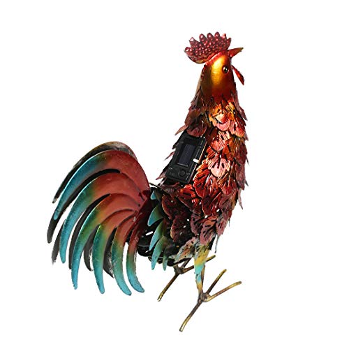 Kircust Solar Metal Rooster Animal Lights Garden Sculptures Art Decor, Outdoor LED Light Patio Lawn Back Yard Color Chicken Statue Decoration,13.98" WX5.9 DX16.74 H - Thumbnail 5