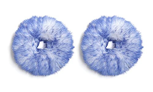 2pcs Pack Furry Faux Fur Hair Scrunchies Artificial Fur Hair Bobbles Elastic Hair Band Rope Wristband Ponytail Accessories (Blue Tips)