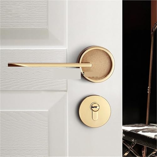 Serrure de porte de chambre dorée avec poignée divisée et accessoires inclus