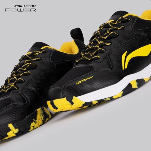 Image of Li-Ning Ultra Power Non-Marking Badminton Shoe|Indoor Sports|Stability Heel, Prototypical Sole, Lightweight Shoe (Black /Yellow,UK 1)