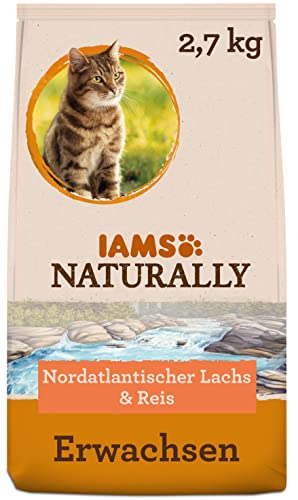 IAMS Naturally Katzenfutter trocken mit Lachs und Reis - komplettes und ausgewogenes Trockenfutter mit natürlichen Inhaltsstoffen, 2,7 kg