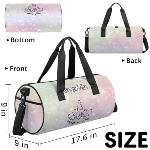 Personalized Duffle Bag for Girls, Unicorn Waterproof Travel Overnight Weekend Bag Carry On Bag Kids Sport Gymnastics Duffle Bag3