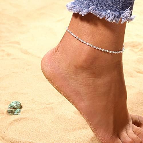 KAYZON Silver Anklets, Boho Anklet Bracelet Wave Design Foot Chain Adjustable Women Anklet Jewelry Summer Barefoot Beach Accessories for Girls Birthday Gift