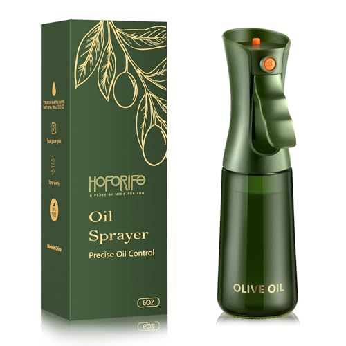 hoforife Difusor de Aceite de Oliva de Vidrio para Cocinar, Spray Continuo para Cocina con Control de Porción, 200ml/7oz (Verde oliva)