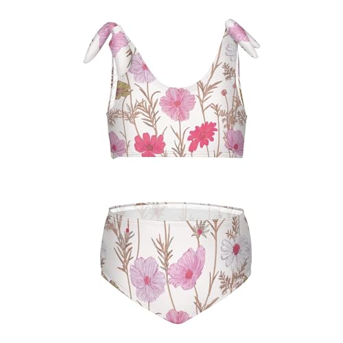 Girls Beautiful Floral Patterns Swimsuit Two Pieces Bikini Set Bathing Suits Swimwear Crop Top Swimsuit Set