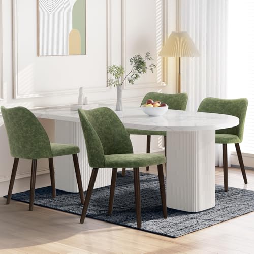 Image of Wooden Dining Chairs Set of 4, Upholstered Kitchen Dining Room Chair, Modern Farmhouse Dinner Chair for Restaurant & Cafe, Green