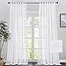 PONY DANCE Tenda con Passanti per finestra - Tende Bianche Voile per Soggiorno e Camera da letto Moderne Luminoso per Decorazioni per la casa Romantico, L 140 x A 260 CM, 2 Pezzi